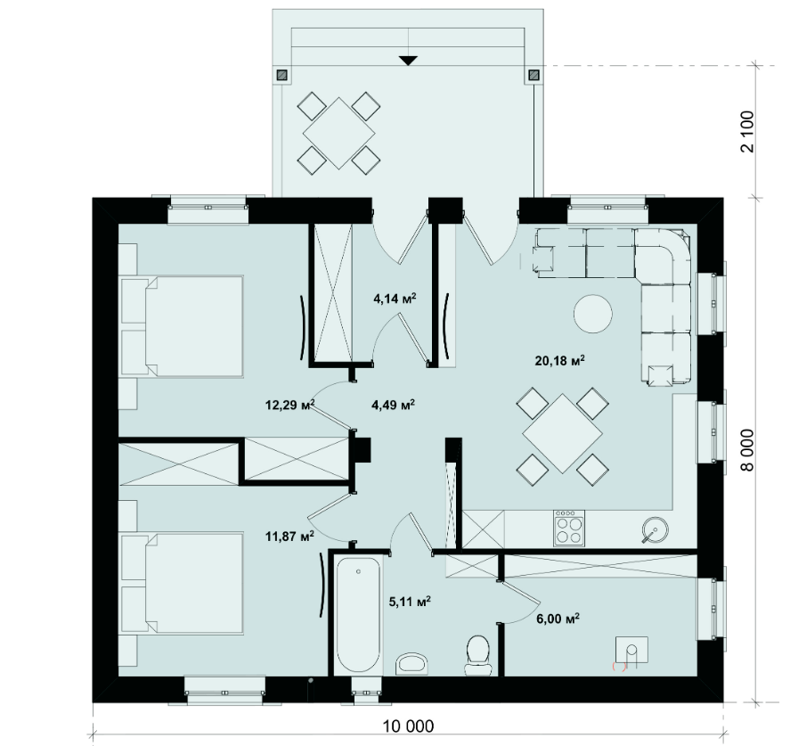 планировка одноэтажного дома 8 на 10