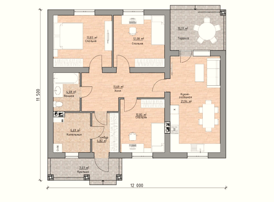 планировка красивого одноэтажного дома 100 м2