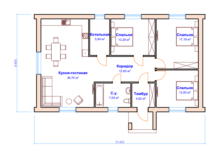планировка одноэтажного дома в стиле барнхаус