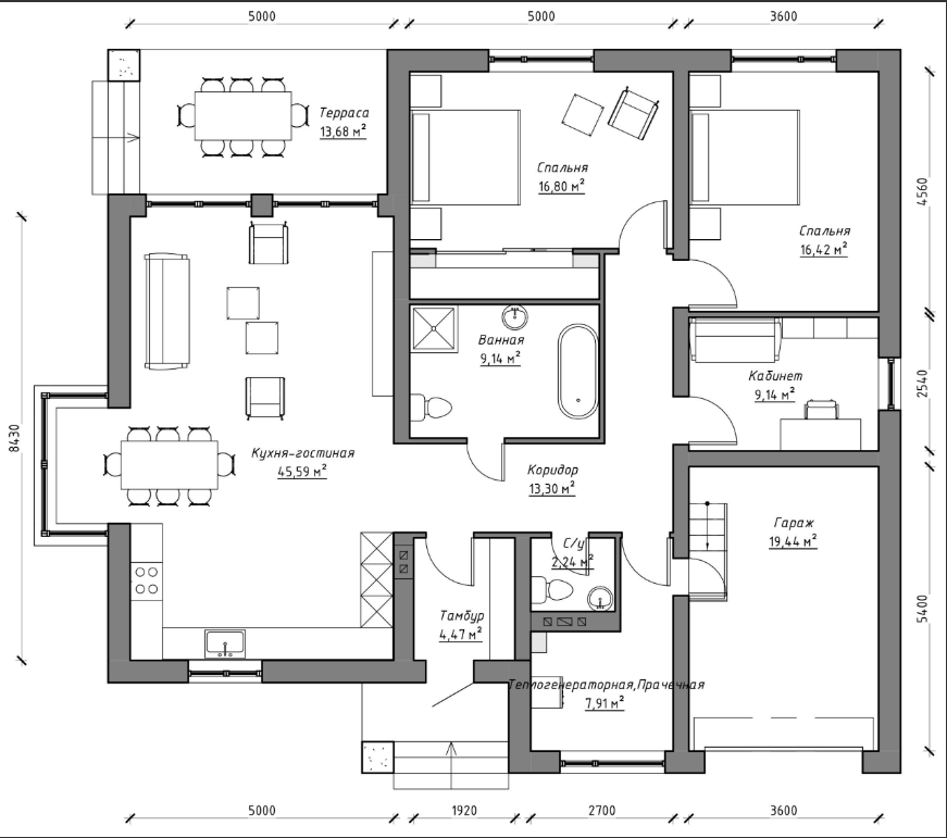 планировка одноэтажного дома до 150 квм с гаражом