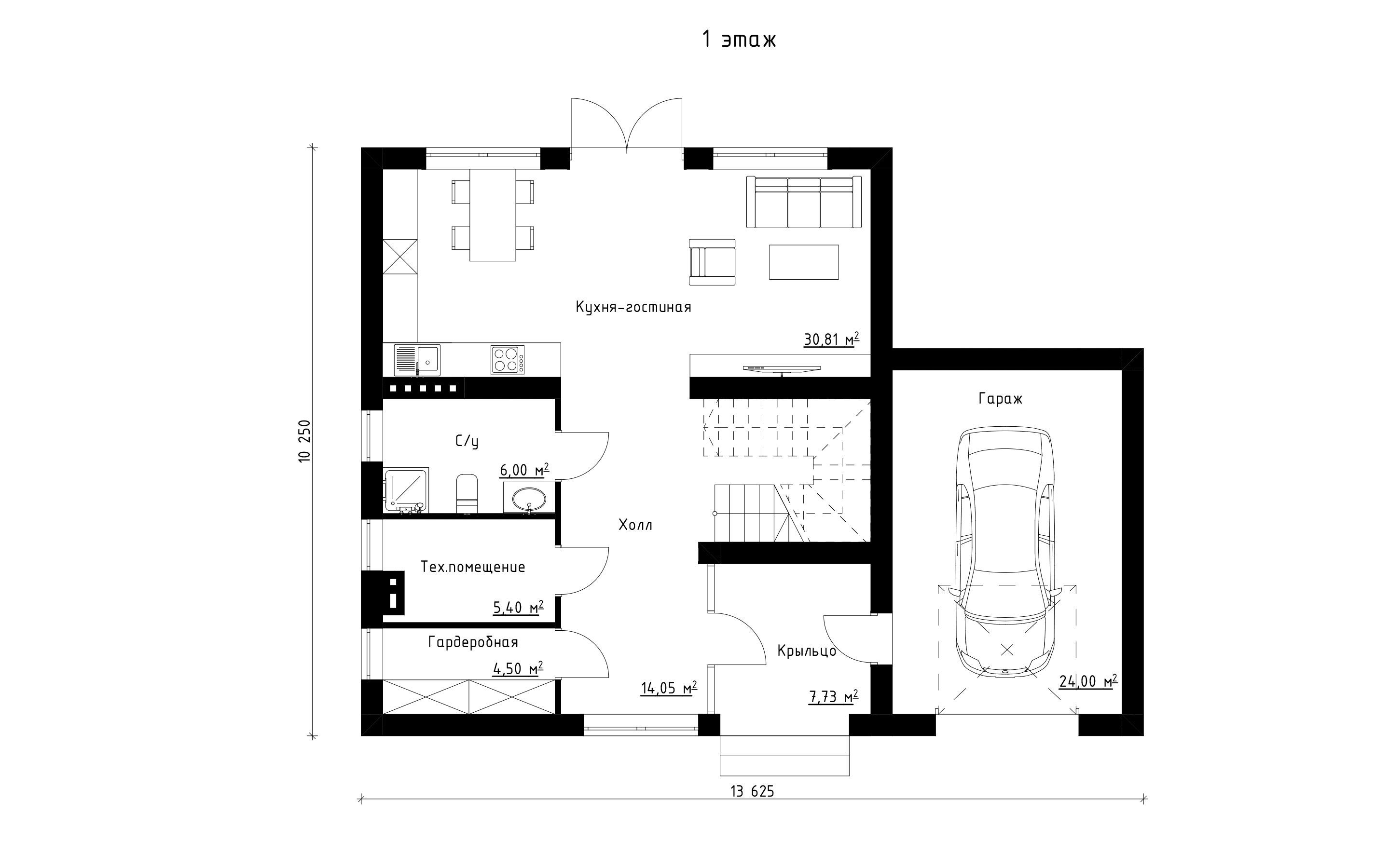 планировка двухэтажного дома с гаражом