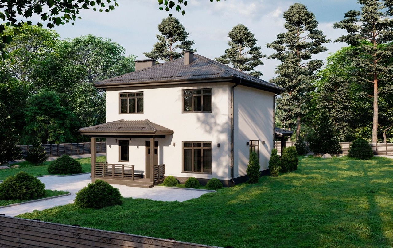 проект классического двухэтажного дома с большими окнами