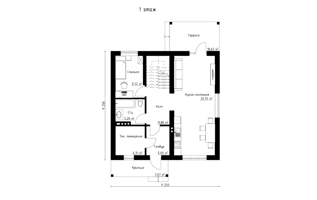 планировка 1 этажа классического двухэтажного дома