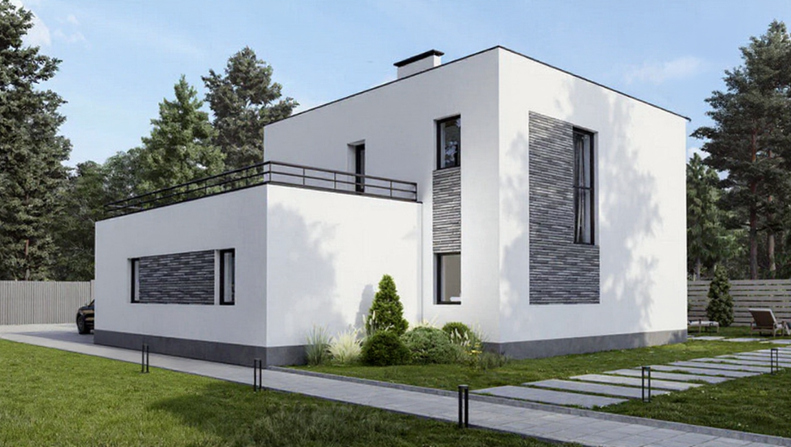 коттедж из газобетона с плоской крышей